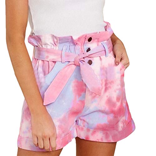 Fubotevic bermuda feminina de cintura alta com babados e estampa tie dye plus size, Vermelho, X-Larg