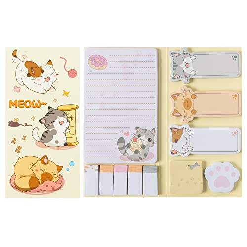 Xqumoi - Xqumoi Cute Cartoon Cat Sticky Notes Set, 550 Sheets, Lovely Cat and Paw Shaped Self-Stick Notes Pads Kitty Animal Divider Tabs Bundle Writing Memo Pads Page Marker School Office Supplies Small Gift