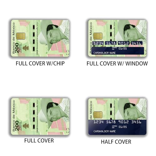 siayaharu Adesivo mexicano para cartão de débito com imagem de 200 pesos sem bolhas, fino, à prova d