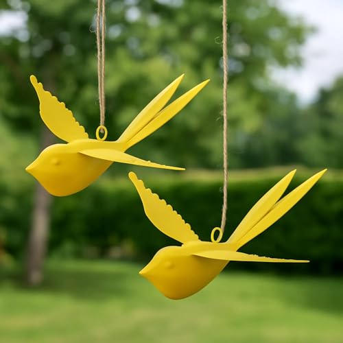 Image of Elan Hanging Decorative Rockstar Bird Vibrant Metal Birds for Balcony, Garden, Home Decor Stylish Accent Pieces for Your Space Ideal for Brightening Your Indoor and Outdoor Spaces (Yellow, Set of 2)