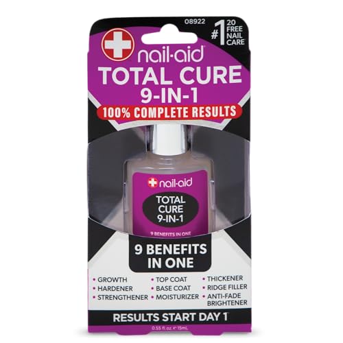 Nail-Aid Total Cure 9 in 1 Nail Treatment – Strengthen, Smooth, & Brighten Brittle Nails – Clear, 0.55 Fl Oz