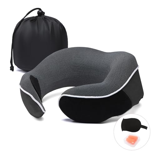 Amitofo-Travel-Pillow-Premium-Memory-Foam-Neck-Pillow-Pillows-for-Sleeping-Car-and-Airplane-Travel-Essentials-Travel-Kit-with-3D-Contoured-Eye-Masks-Earplugs-and-Luxury-Mesh-Bag-Dark-Grey Amitofo Travel Pillow, Premium Memory Foam Neck Pillow, Pillows for Sleeping, Car and Airplane Travel Essentials, Travel Kit with 3D Contoured Eye Masks, Earplugs and Luxury Mesh Bag (Dark Grey)