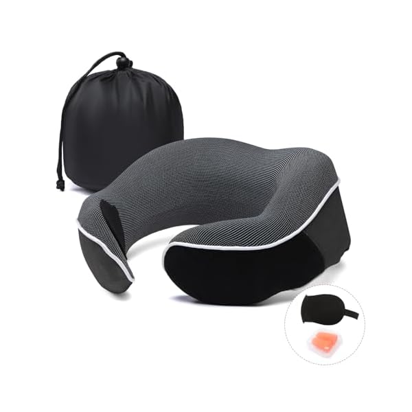 Amitofo-Travel-Pillow-Premium-Memory-Foam-Neck-Pillow-Pillows-for-Sleeping-Car-and-Airplane-Travel-Essentials-Travel-Kit-with-3D-Contoured-Eye-Masks-Earplugs-and-Luxury-Mesh-Bag-Dark-Grey Amitofo Travel Pillow, Premium Memory Foam Neck Pillow, Pillows for Sleeping, Car and Airplane Travel Essentials, Travel Kit with 3D Contoured Eye Masks, Earplugs and Luxury Mesh Bag (Dark Grey)