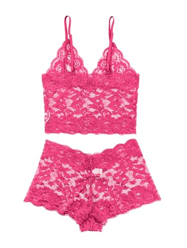 Image of Lilosy Sexy Sheer Floral Lace Pajamas Lingerie Set High Waist Sleepwear Bra and Panty 2 Piece Nightwear