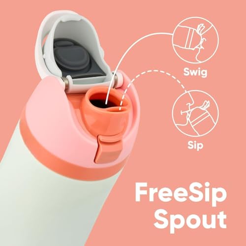 Image of FreeSip Gym Water Bottle with Straw & Chug Lid - Leak Proof Push Button Opening, BPA Free, Large Capacity Sports Bottle with Carry Handle (Light Green, 960 ML)