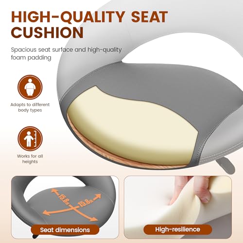 Image of Drafting Chair for Standing Desk - Height Adjustable Rolling Stool with Backrest & Footrest, Tall 360 Swivel PU Leather Chair with Wheels for Office Kitchen Salon, Gray