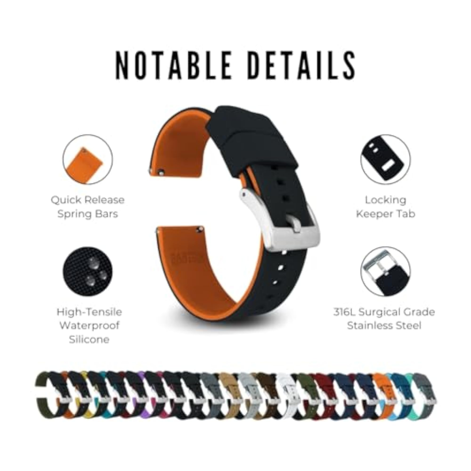 Elite Silicone Straps - Quick Release, Choose Color & Width