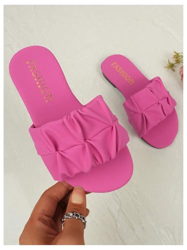 GORGLITTER Girl's Ruched Flat Dressy Sandals Trendy Open Toe Summer Slide Sandals Hot Pink 9.53