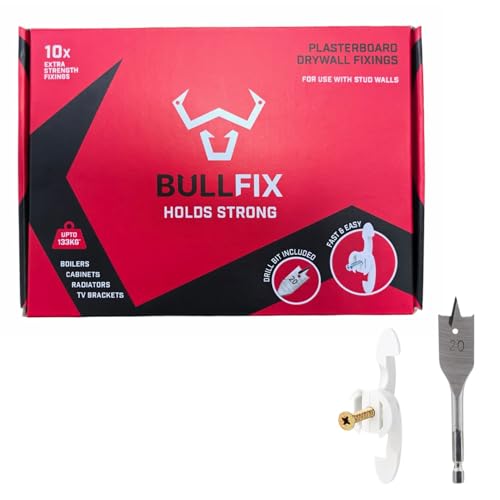 Bullfix Fijaciones extra para placas de yeso resistentes, paquete de 10 unidades, anclaje para paneles de yeso, alternativa a enchufe de pared de yeso, kit de anclaje de pared de cavidad hueca y