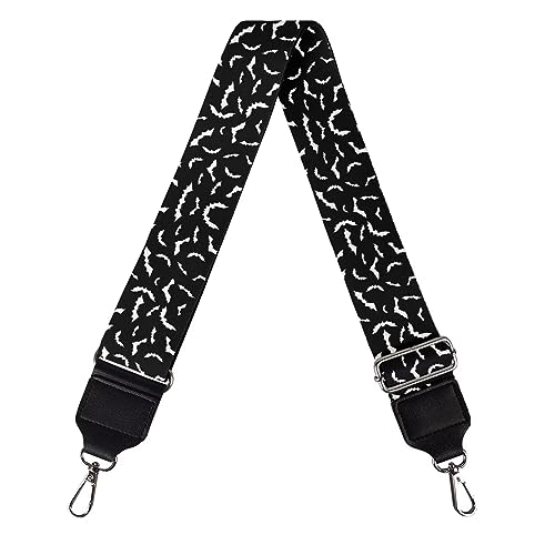 Image of Halloween Handbag Strap Canvas Purse Strap Colorful Bat Black Shoulder Strap Multicolor Bats Replacement Strap