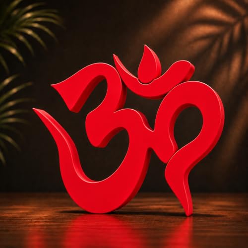 Image of Mad Masters Om Hindu Religious Table Decor - Aesthetic Desk, Shelf & Wall Showpiece for Home, Mandir, Office, Business | Vastu Friendly Gift, Crimson Red (15.2 x 12.7 x 2.5 cm)
