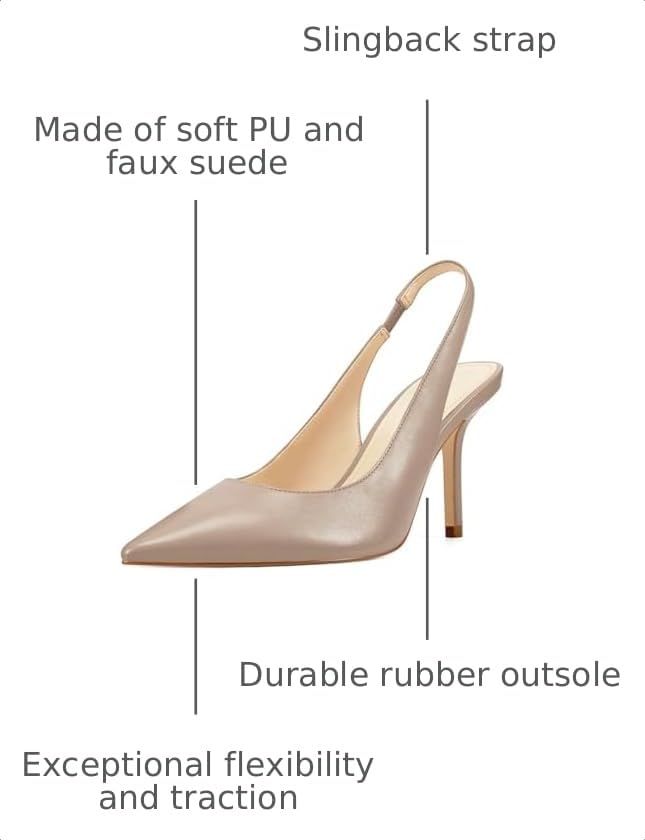 Image of Womens Slingback High Heels Pointed Toe Slip On Dress Shoes | Closed Toe,Stiletto Heels,Women's Pumps,Dressy Casual,Party,Wedding,Prom,Work Shoes,Going Out