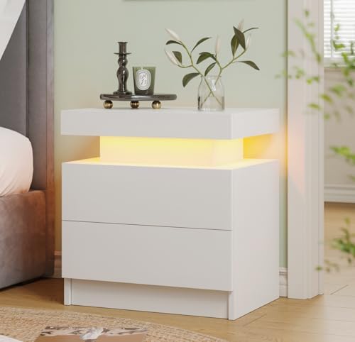 White LED Nightstand Modern Night Stand for Bedroom Bedside Table...