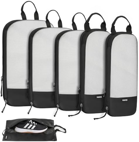 Voova 6 Set Compression Packing Cubes, Travel Accessories Expandable Packing Organizer Bags Set for Carry on Suitcase, Durable Luggage Packing Cubes for Travel Essentials, Black
