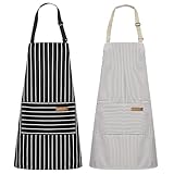 Syntus 2 Pack Kitchen Aprons, Apron for Cooking with 2 Pockets for Men Women Adjustable Bib Chef Apron