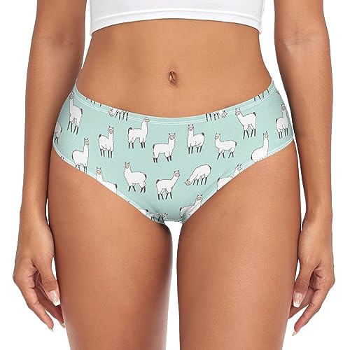 Dallonan Women's Underwear Brief Breathable Soft Knickers White Llama Alpaca Seamless Pattern X-Large