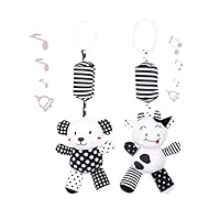 SHXERO Baby Car Seat Toys, Black White Stroller Toy, Hanging Rattle Toys for Crib Mobile, Newborn Sensory Toy for 0-12 Months (Calf/Panda)