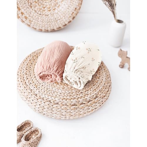 Image of MairMore Muslin Bassinet Sheets for Babies - Soft & Breathable 100% Cotton Fitted Sheets for Oval, Rectangle, Hourglass Bassinet Mattress Pads, 2-Pack (Ivory & Pink)