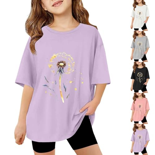 Summer Girls Kids T-Shirt Cute Dandelion Floral Short Sleeve Tee Blouses Loose Fit Round Neck Casual Tops for Toddler2