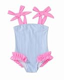 FishingDino Kleinkinder Badeanzug Mädchen Gr.80-104, UV Bikini Badebekleidung mit Süßen Streifen & Verstellbaren Schleifen-Trägern Sommer Einteiler Swimsuit, Hell Blau 18-24 Jahre/86-92