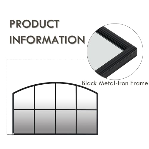 Arched Window Pane Mirror 42x26 Cathedral Black Farmhouse Window Metal Arch Wall Grid Mirror for Bathroom Fireplace Entryway Bedroom Living Room Hallway Hanging or Leaning Against Wall