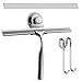 Zindoo Limpiacristales Ducha baño y Ducha Borrador Acero Inoxidable Limpiacristales con Colgador de Pared Baño Borrador +1 Cuchilla de Silicona de Repuesto + 1 Gancho 25x17 cm (LxW)