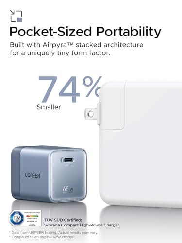 Image of UGREEN Nexode Air 65W USB C Charger, Foldable Mini Charger Block Fast Charging with USB C Cable, GaN Charger for MacBook Air /Neo /Pro, iPhone 17 16, Galaxy S26 /S25, iPad, Blue