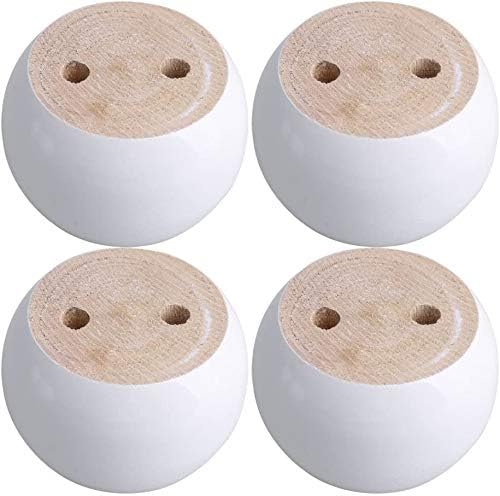 4PCS White Wooden Round Furniture Bun Feet 2" Tall Replacement Solid Wood Furniture Legs Dresser Legs Sofa Cabinet Couch Replacement Legs