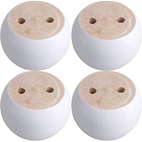 4PCS White Wooden Round Furniture Bun Feet 2" Tall with Screws Replacement Solid Wood Furniture Legs Dresser Legs Sofa Cabinet Couch Replacement Legs Cover