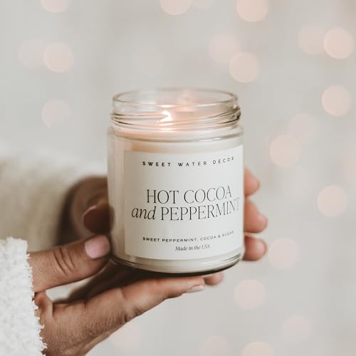 Sweet Water Decor Hot Cocoa And Peppermint Soy Candle | Chocolate, Peppermint, And Vanilla Holiday Scented Candles For Home | 9Oz Clear Jar Candle With Gold Lid thumb #2