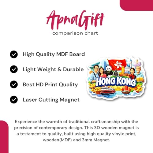 Image of Apna Gift Country Theme Wooden Fridge Magnet for Refrigerator | India Printed Decorative Magnet for Home Kitchen Decor | Travel Souvenir Gift Fridge Decoration Item | Wooden Magnet (Hong Kong)