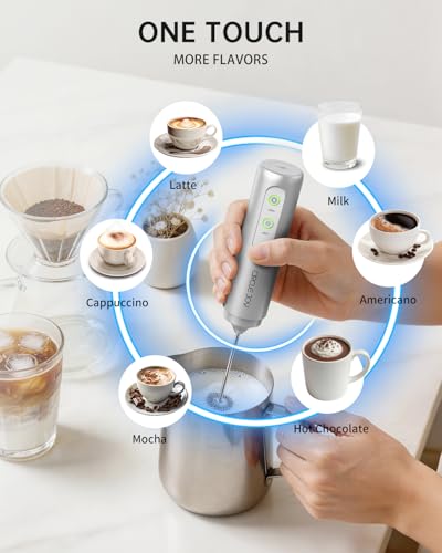 Image of CIRCLE JOY Rechargeable 2-Speed Handheld Milk Frother with Stand, Dual Spring Whisk Electric Foamer, Portable & Detachable Coffee Frother Wand, Drink Mixer for Lattes, Macchiato, Hot Chocolate, Silver