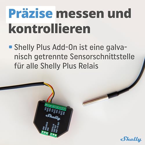 Shelly Plus Add-On - Add-On für Shelly Plus & Gen3 Geräte, Schnittstelle für Temperatur- und Luftfeuchtigkeitssensoren, DS18B20, DHT22 & Arduino Sensoren, Analoger und Digitaler Eingang