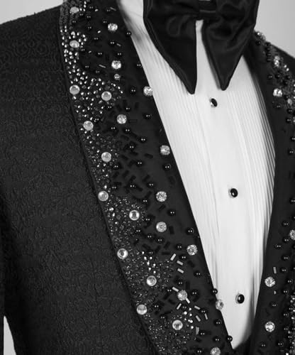 Mens Rhinestone Embellished 3 Piece Tuxedo Suit, Shawl Lapel Blazer Jacket, Vest and Pants2