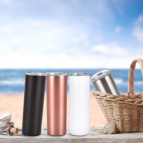 Pknoclan Stainless Steel Skinny Tumbler Set, Insulated Travel Tumbler With Closed Lid Straw, Skinny Insulated Tumbler, 20 Oz Slim Water Tumbler Cup For Coffee Water Hot Cold Drinks, Set Of 4 #TOP2