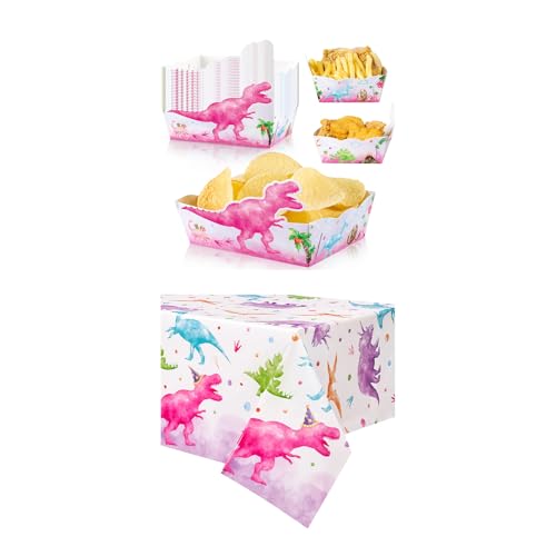 WERNNSAI 1 PCS Dinosaur Tablecloth +24 PCS Dinosaur Snack Trays