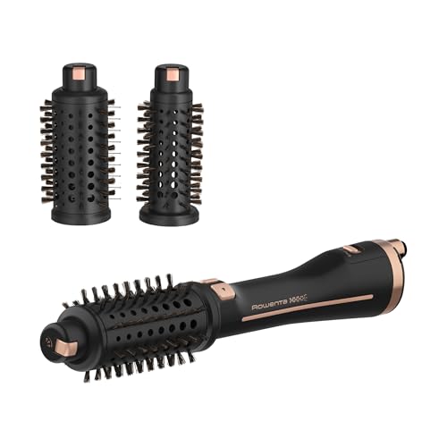 Rowenta Ultimate Experience 2-in-1 rotierende Warmluftbürste, 3 Bürstenaufsätze, erweiterter Style Assist, Ionen-Generator, ergonomisch, kompakt, Pro Keratin-Borsten, Schwarz/Roségold, CF9620F0