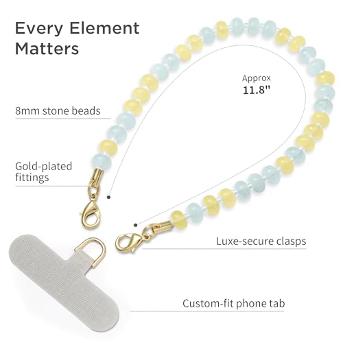 Image of POSADINA Natural Stone Phone Charm, Beaded Healing Phone Wrist Strap, Handmade Cellphone Chain Lanyard with Tether Tab