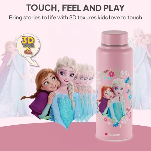 Image of CELLO Kidzbee Vortex Single Wall Steel Water Bottle For Kids 700 ml | 3D Touch & Feel Anna & Elsa Design, Fridge Safe Spill Proof & Leak Proof Stainless Steel Water Bottle For School Kids & Travel