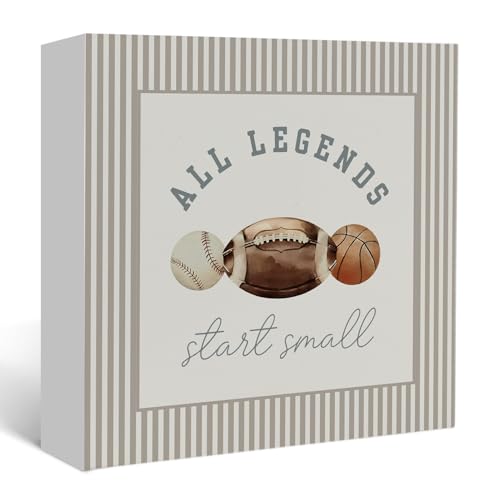 MOFUYU Vintage Sports Nursery Decor,All Legends Start Small Wooden Box Sign