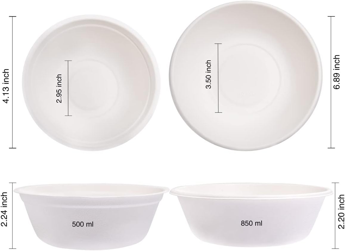 supernal 200pcs Disposable Paper Bowls 100% Compostable Bowl, Paper Bowls Disposable Heavy Duty Biodegradable Soup Bowl Set Include 16oz[100pcs]&30oz[100pcs]