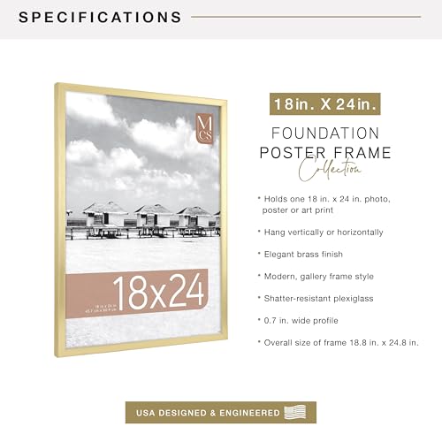 Image of MCS Foundation 18x24 Poster Frame Traditional Brass, Vertical & Horizontal Wall Hanging Large Picture Frame for Photos, Posters & Art Prints (1-Pack)