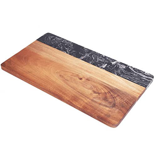 Tabla de cortar rectangular de madera y mármol 40 x 22 cm miniatura 1