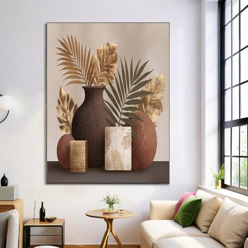 Cuadros de arte moderno sin marco con lienzo de textura de hoja de palma beige 60x80