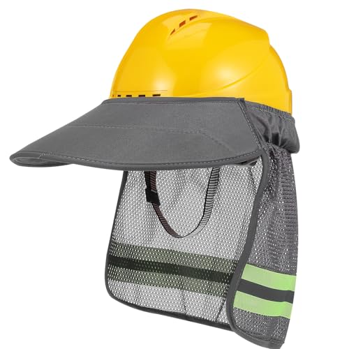 POPETPOP Parasol para Casco de Seguridad Gris de Poliéster, Visera Transpirable con ala Ancha para Construcción, Protección Solar para Cuello y Cara, Accesorio Ligero y Resistente