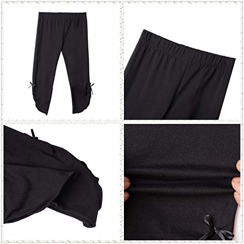 Flaryzone Toddler/Little Girls' Basic Capri Leggings With Knots Stretchy Soft Cotton Pleated Cropped Tights (Black/White/Rose Red Pink-3 Pack, 3T Toddler) #TOP1
