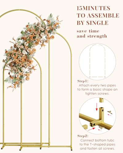 Wedding Arch, Metal Arch Backdrop Stand, Balloon Arch Stand Wedding Frame for Ceremony Decoration (Gold, 6FT, 5FT, 4FT Arch Backdrop) - Image 6