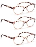 OLOMEE Reading Glasses Women Cute Small Round Readers +2.00 for Small Head/Petite Face,Tortoiseshell Lightweight Cheaters Reading Glasses w/Comfortable Spring Hinges 3 Pack