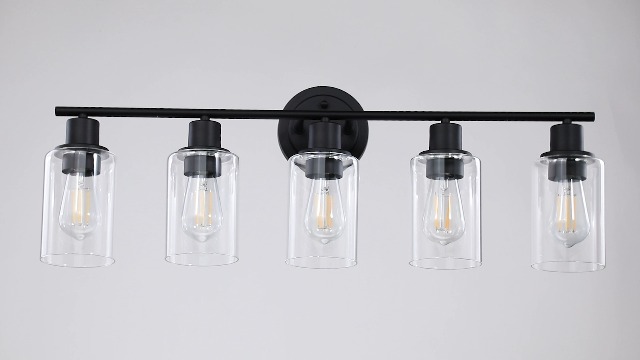 Image of 5-Light Black Bathroom Vanity Light Fixture Over Mirror - 5 Bulb Black Wall Sconce for Bathroom Bedroom Hallway Wall Mount Fixture Over Kitchen Sink