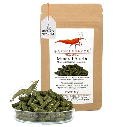 GARNELEN4YOU® Mineral Sticks - mineralienreiches Hauptfutter für Garnelen, Krebse und Schnecken - Premium Garnelenfutter mit erhöhtem Mineralstoffanteil - Made in Germany (30 g)